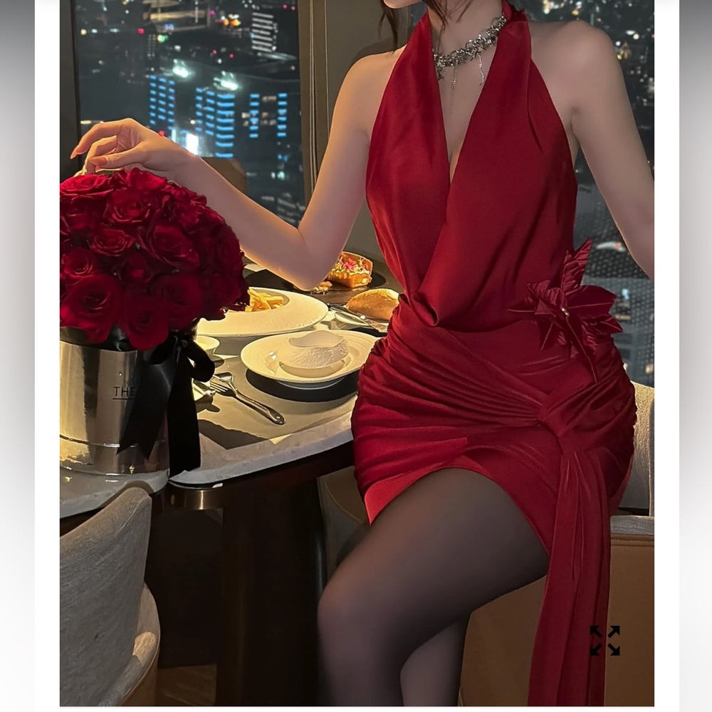 Red satin mini dress